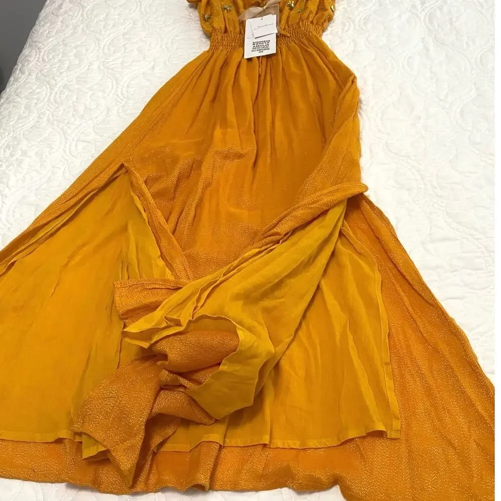 REVOLVE Orange Ruched Ruffled Midi Dress - Picture 3 of 11
